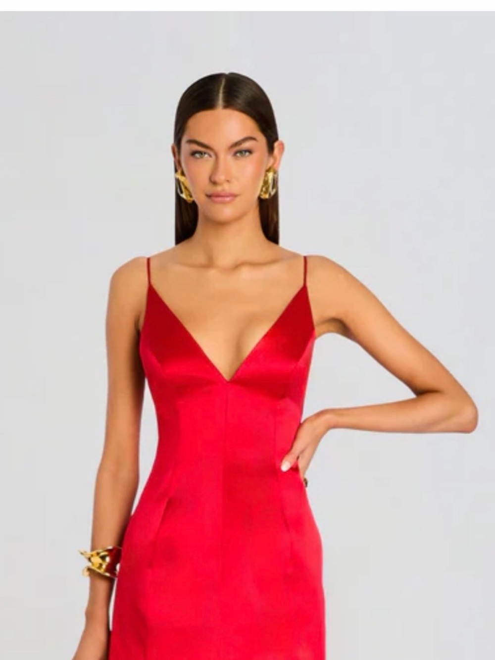 Red Satin V-Neck Mini Dress with Spaghetti Straps
